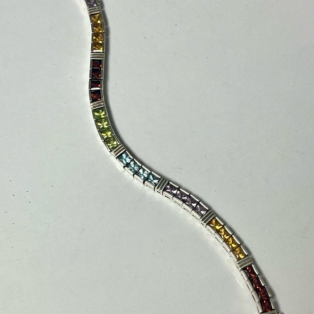 Vintage Sterling Silver Gemstones Tennis Bracelet - Picture 4 of 9